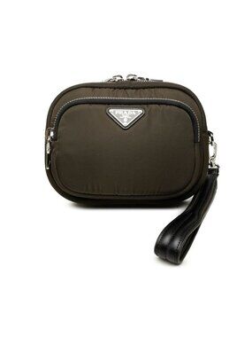 Prada Clutch Pouch Khaki Green Nylon Leather